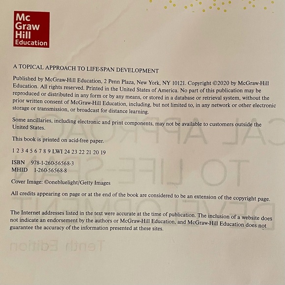 Topical Approach to Life-Span Development Textbook 10th Edition McGraw Hill 2020 - Picture 4 of 4